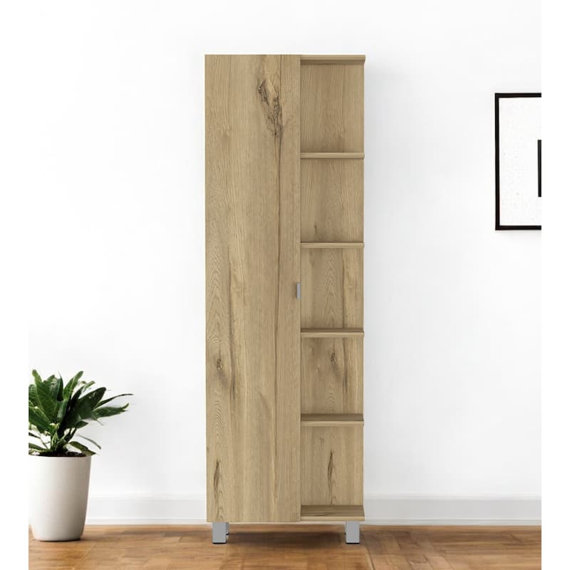 HomeRoots 62" Oak Wood Pantry Or Storage Closet - 20.1' X '62.2' X '8.5 - Oak
