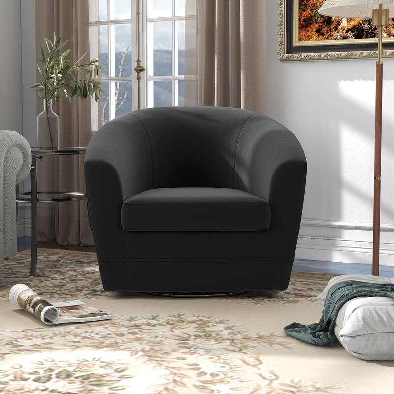 Swivel Accent Chair with Ottoman, Comfy Velvet 360 Degree Swivel Barrel Round Club Tub Sofa Chair for Bedroom Reading Room