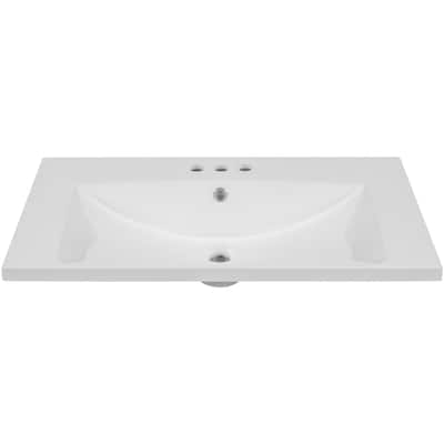 30 inch White Rectangular Ceramic Single Vanity Top with 4" Centerset faucet hole and Overflow