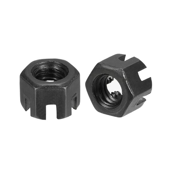 Hexagon Slotted Nut, Grade 4.8 Carbon Steel Hex Nuts, Black, 20Pcs