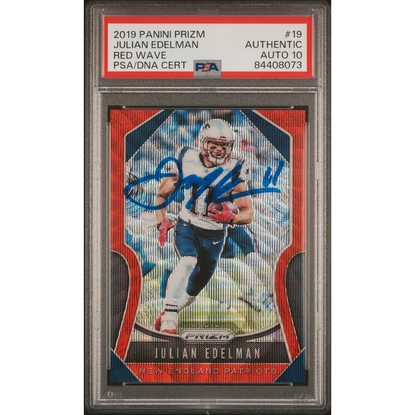 Julian Edelman 2019 Panini Prizm Red Wave Signed Card #19