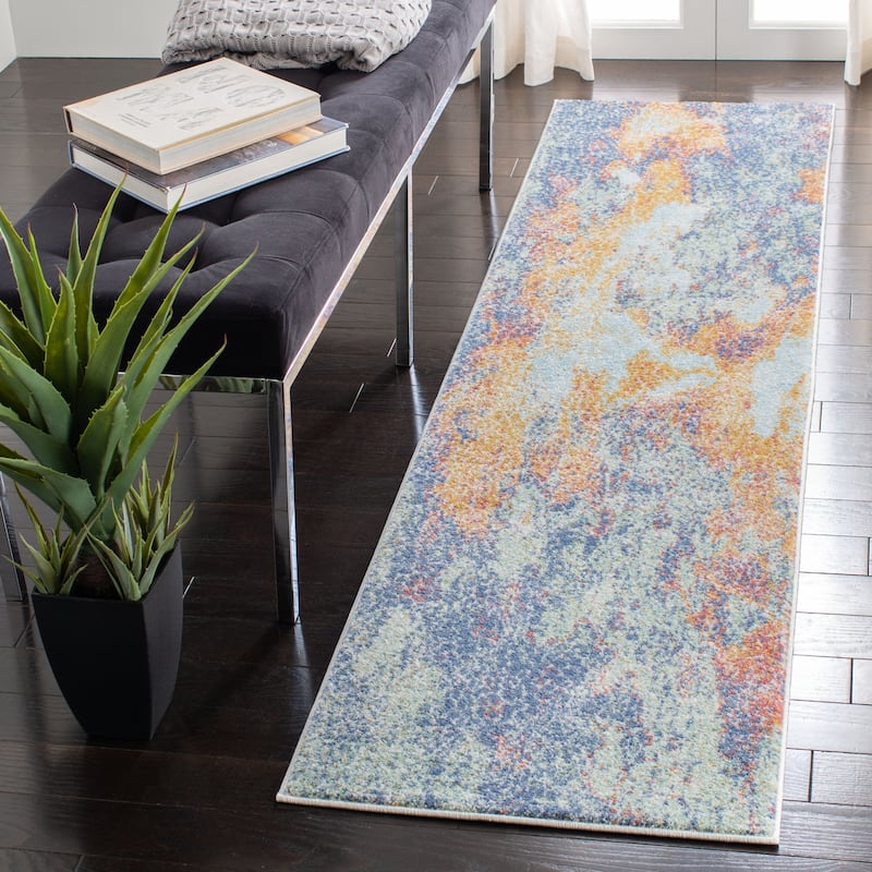 SAFAVIEH Prism Gwyneth Vintage Abstract Rug - 2' x 8' Runner - Cream/Blue