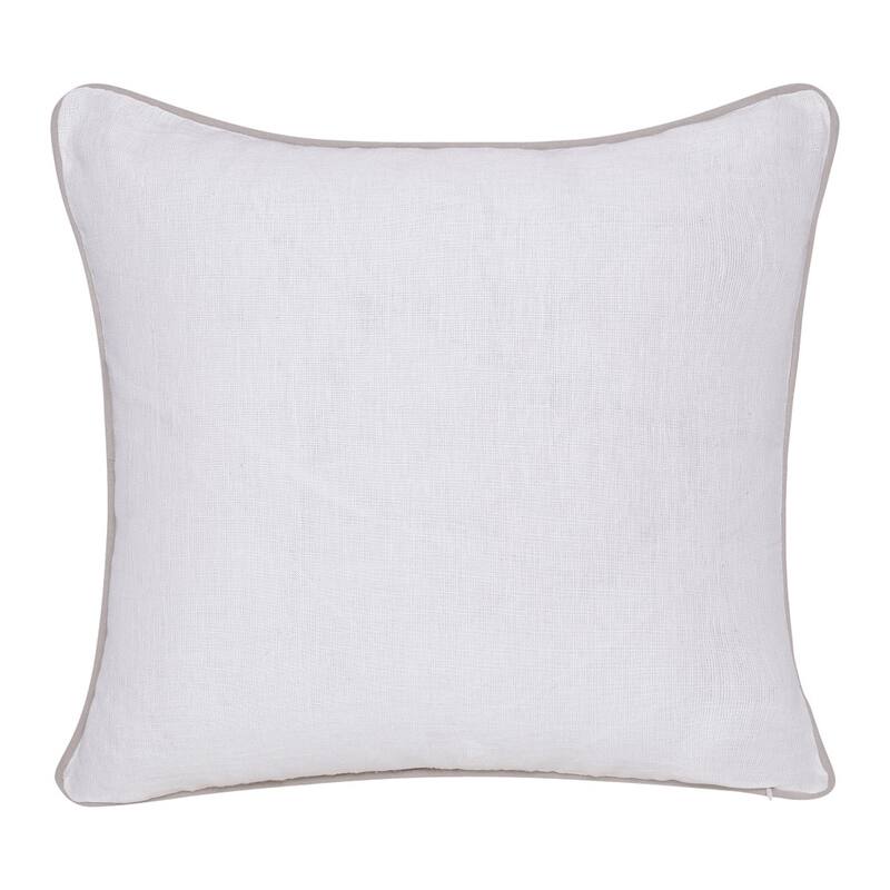 20" Off White And Taupe Floral Linen Throw Pillow Cover with Embroidery
