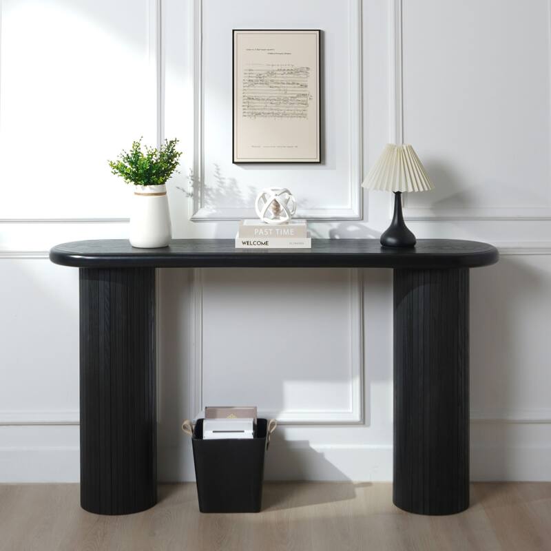 Wood Console Table, Modern Black Console Table, 56" W fluted entryway table,Black Entry Table Narrow Console Table Sofa Table - Black