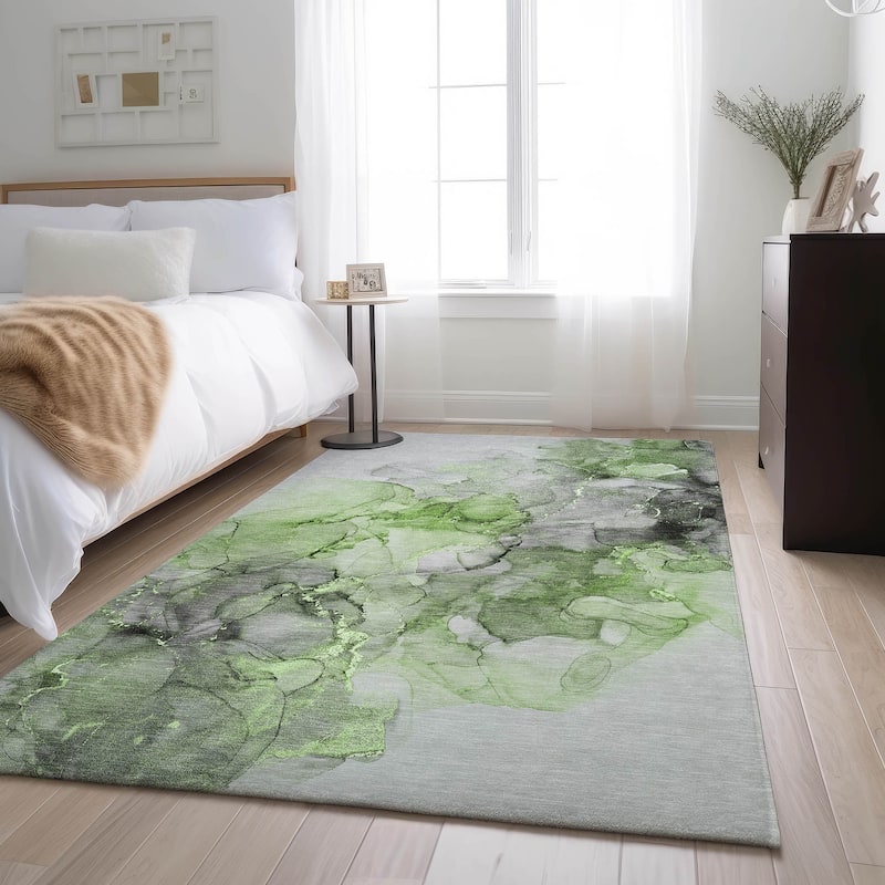 Premium Washable Super Soft Contemporary Watercolor Mayfield Rug - Green - 2' 6" x 3' 10" - Rectangle