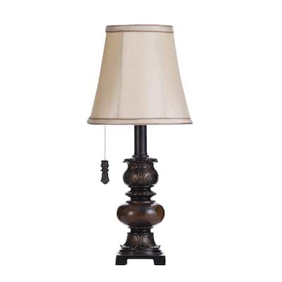 StyleCraft Trieste Accent Marble Table Lamp With Pull Chain - Ivory Fabric Shade