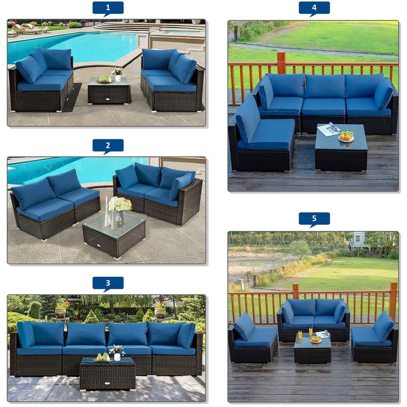 Costway 6PCS Patio Rattan Furniture Set 42'' Fire Pit Table Cover Sofa - See Details