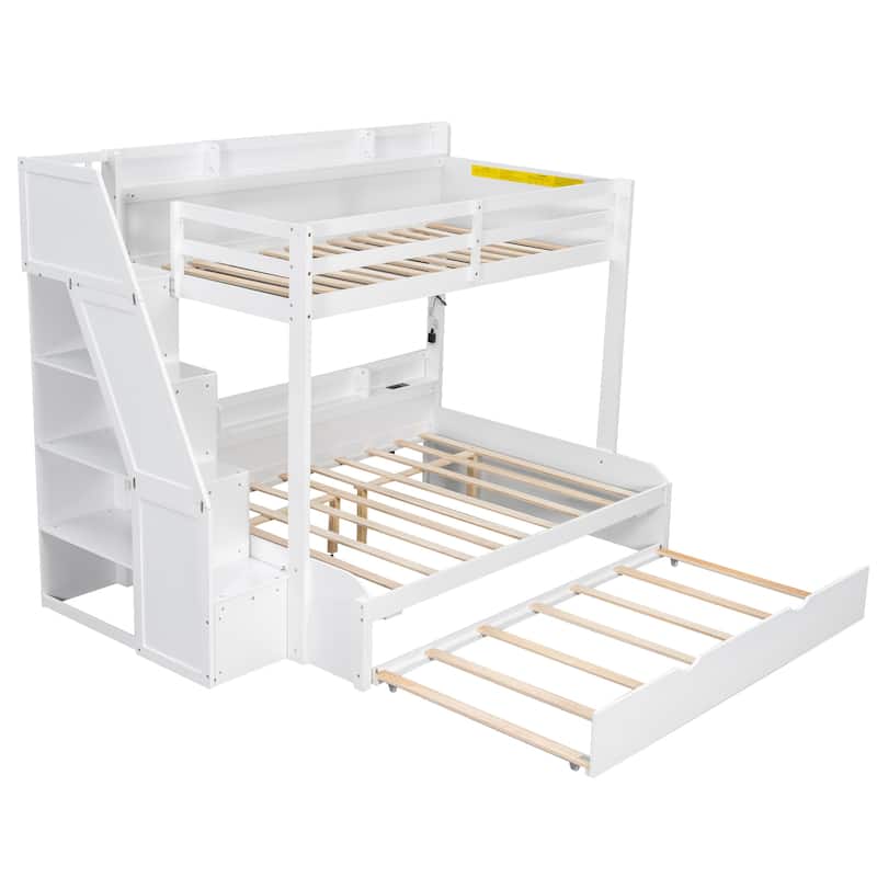 Twin over Full Bunk Bed with Storage Stairs, Trundle, LED Shelf & USB Port by Harper&Bright Designs