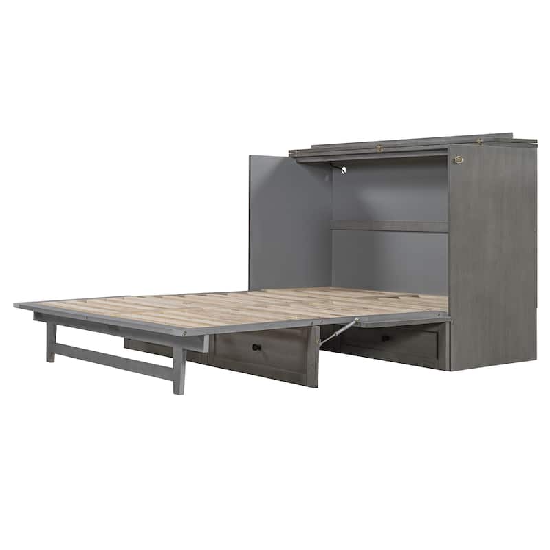 Queen Size Murphy Bed with Large Drawers & USB Ports