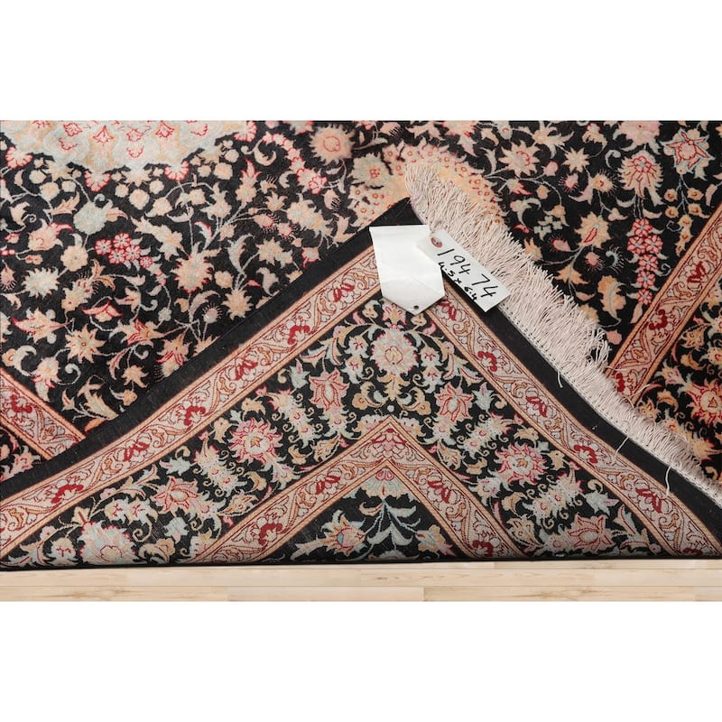 4'5''x6'4'' Hand Knotted Charcoal Qum All Silk Traditional area Rug - 4' 5'' x 6' 4''