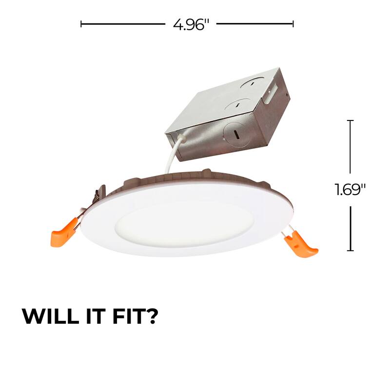 Bulbrite Pack of (4) 12 Watt LED 4" Round Recessed Downlight Fixture with Metal J-Box, 2700 Warm White Light, 1100 Lumens