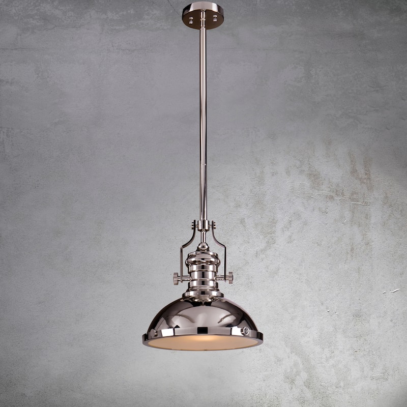 CraftHome 1-Light 13" Modern Industrial Single Dome Pendant Light - Polished Nickel