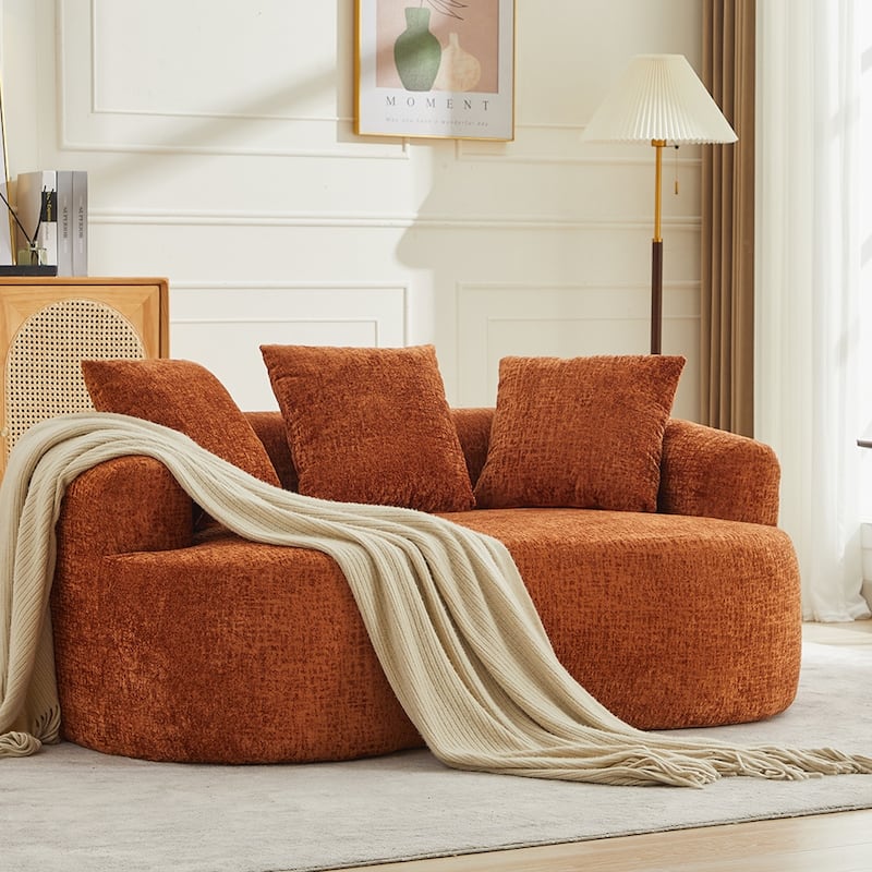 Curved Loveseat 2-Seater Sofa Couch, Minimalist Orange Sleeper Sofa Couch with Pillows for Living Room