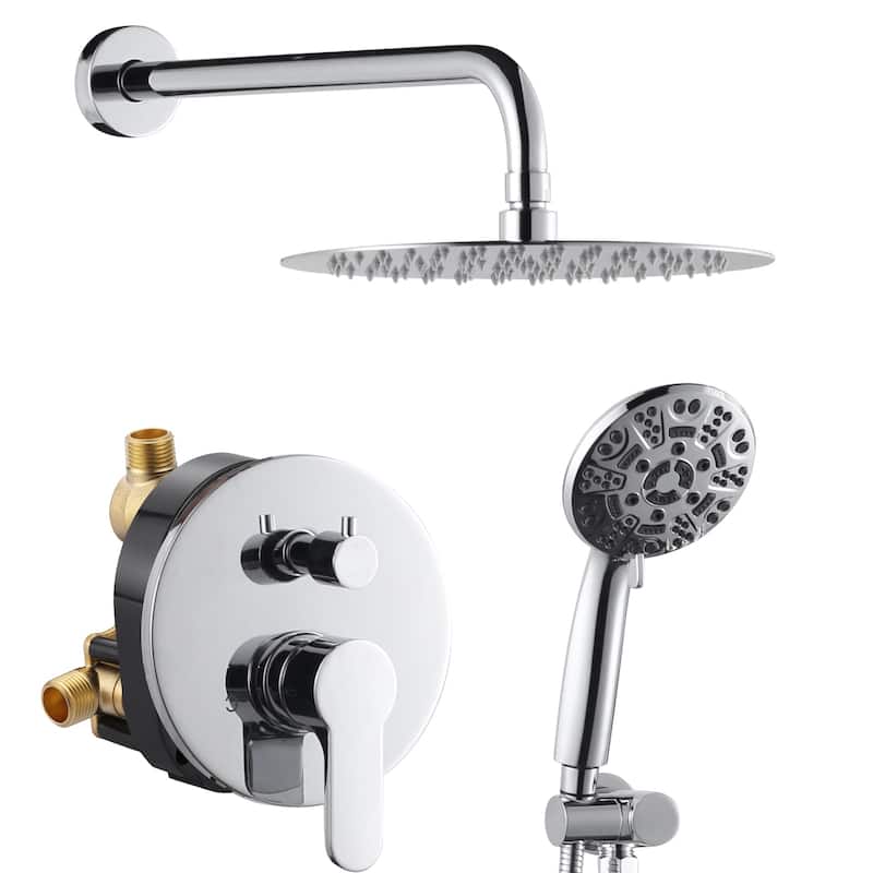 WOWOW Wall Mount 9-Spray Shower Faucet with Handshower - 10" - Polished Chrome