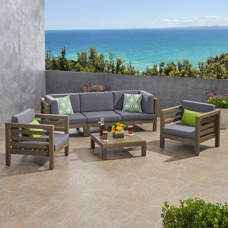 Oana Outdoor 5-seat Acacia Sofa and Club Chair Chat Set by Christopher Knight Home - Gray+Dark Gray
