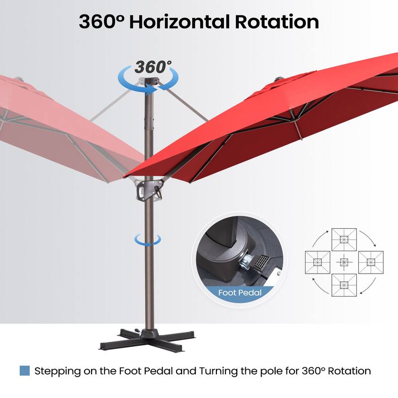 11 x 9 FT Rectangle Outdoor Premium Patio Cantilever Offset Umbrella