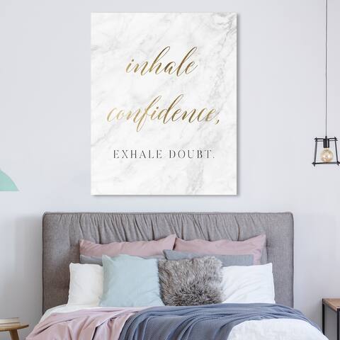 Oliver Gal 'Confidence Marble' Typography and Quotes Wall Art Canvas Print Motivational Quotes and Sayings - Gold, White