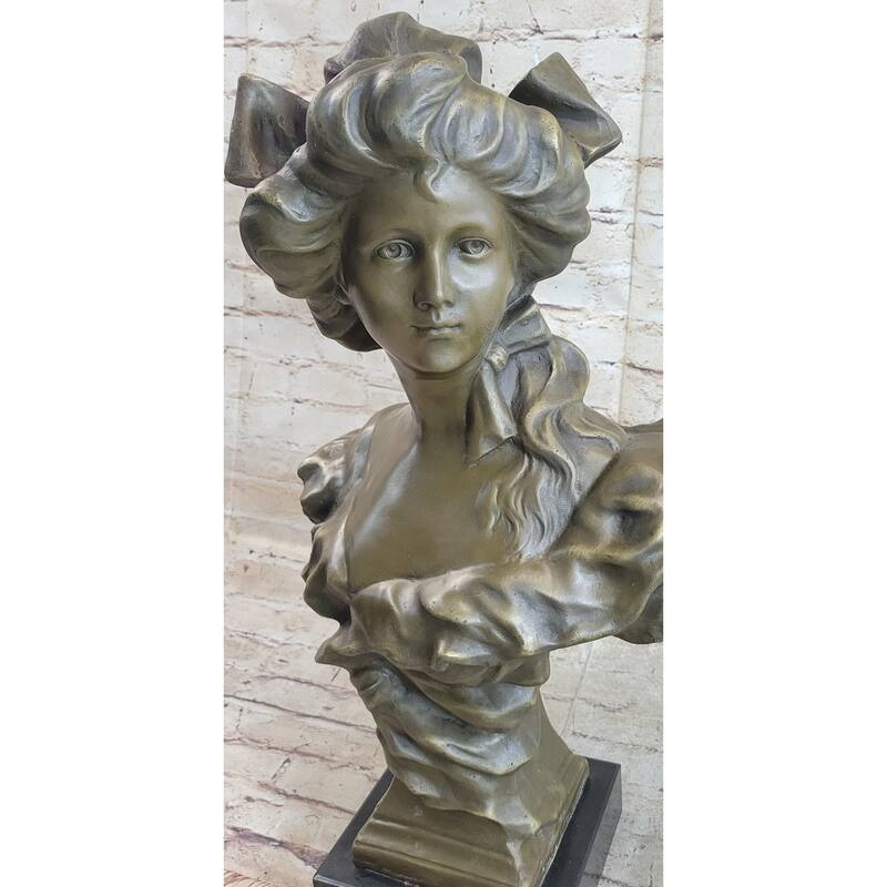 Bronze Bust Of A 19Th Century Young Woman On Marble Base Signed Original Thomas 21 Inches X 11 Inches