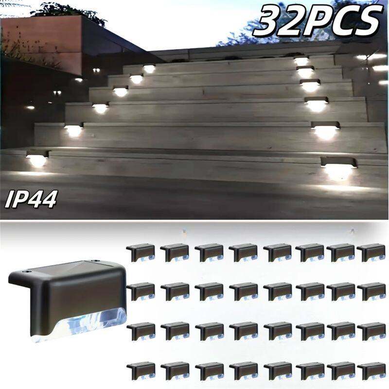 White light-32PCS Led Solar Deck Light - Black