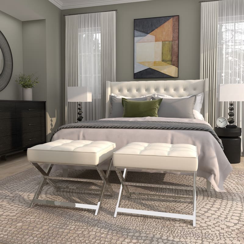 Leather Home Bench or Stool with Stainless Steel Supports - Black or White - Roche River Decor