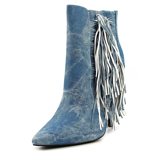Luichiny Going Fast Women Pointed Toe Denim Blue Bootie