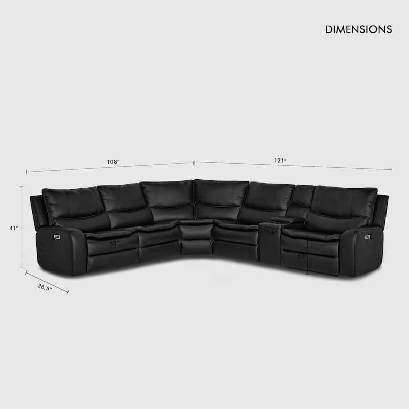 6PCS, 2 Power Recliners, Faux Leather Sectional with Adjustable Headrests, Dodble Width Seat, Wireless Charging and Reading Lamp