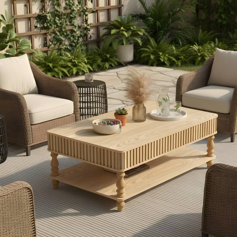 Rustic Style Lift-Top Coffee Table with Hidden & Open Storage