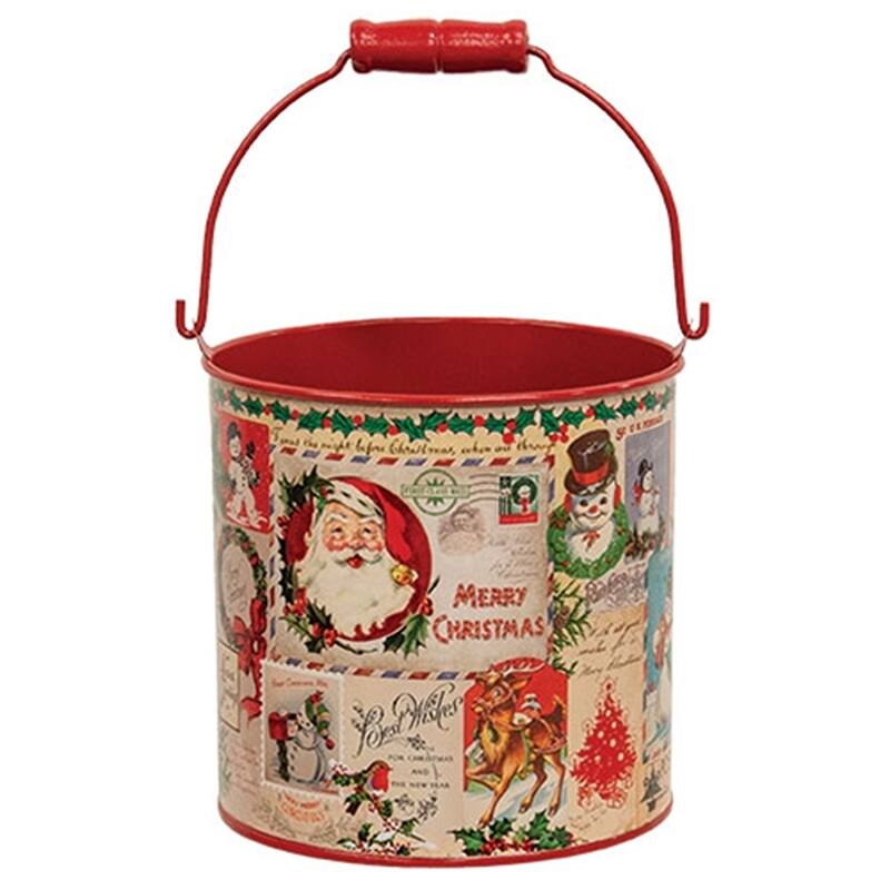 2/Set Vintage Christmas Postcard Buckets with Handles