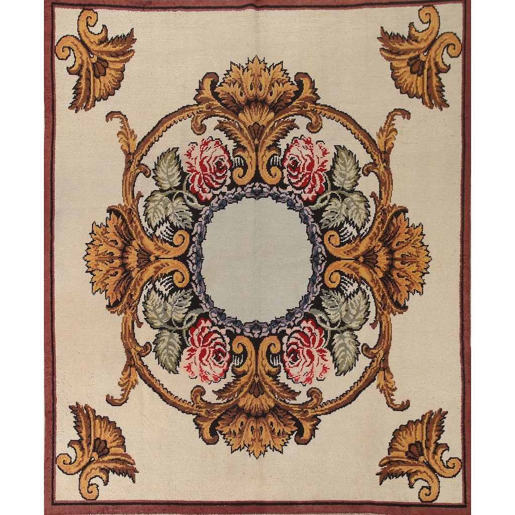 Aubusson Oriental Area Rug Handmade Wool Carpet - 8'2"x 9'2"