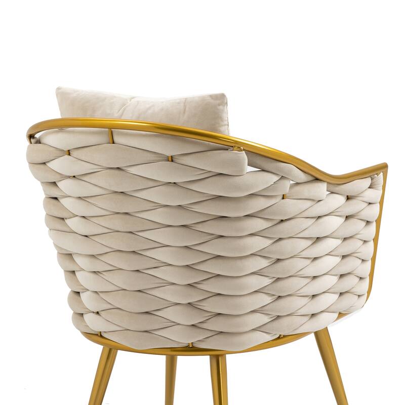 Modern Accent Chair, Woven Dining Chair for Living Room Bedroom (Pink)