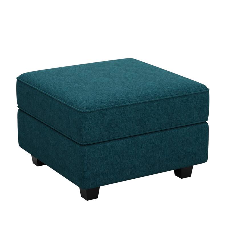 HomeRoots 26" Teal Blue and Black Solid Wood and Microfiber Storage Ottoman