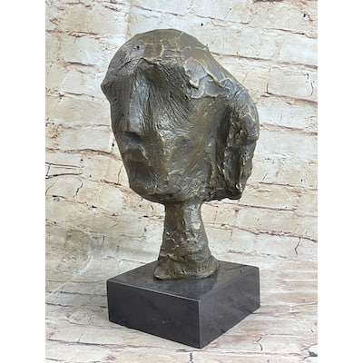 Head Of A Woman By Alberto Giacometti Bronze Sculpture Statue On Marble Base