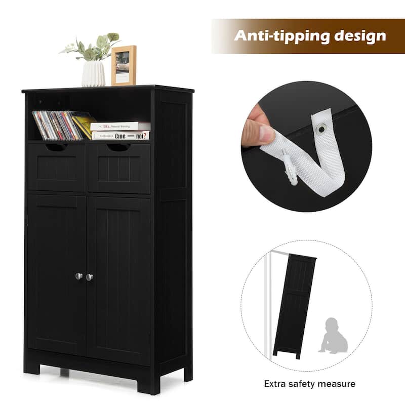 Gymax Bathroom Floor Cabinet Wooden Storage Organizer w/Drawer Doors - See Details