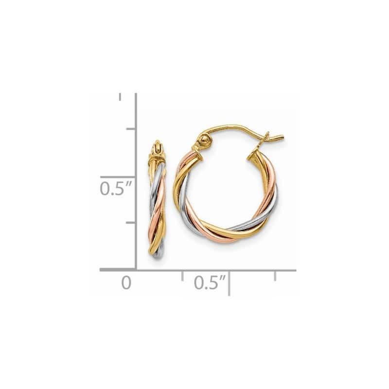 Curata 14k Tri Color Gold Triple Wire Hoop Earrings (8mm x 14mm)