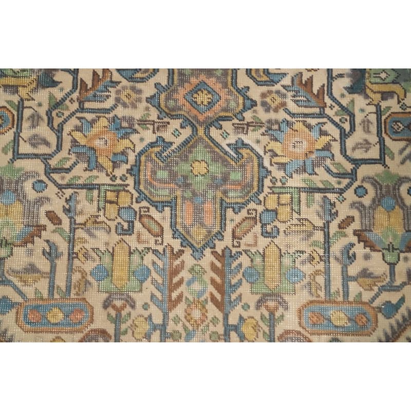 Hand Knotted Oriental 100% Wool Carpet Traditional Medallion Beige & Ivories Tabriz Area Rug - 9' 1'' X 6' 3''