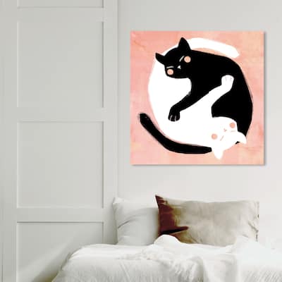 Wynwood Studio 'Yin Yang Cats' Animals Wall Art Canvas Print Cats and Kitties - Pink, White