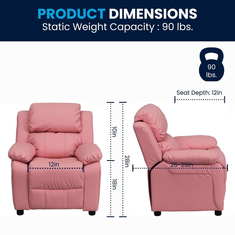 Deluxe Padded Contemporary Kids Recliner with Storage Arms