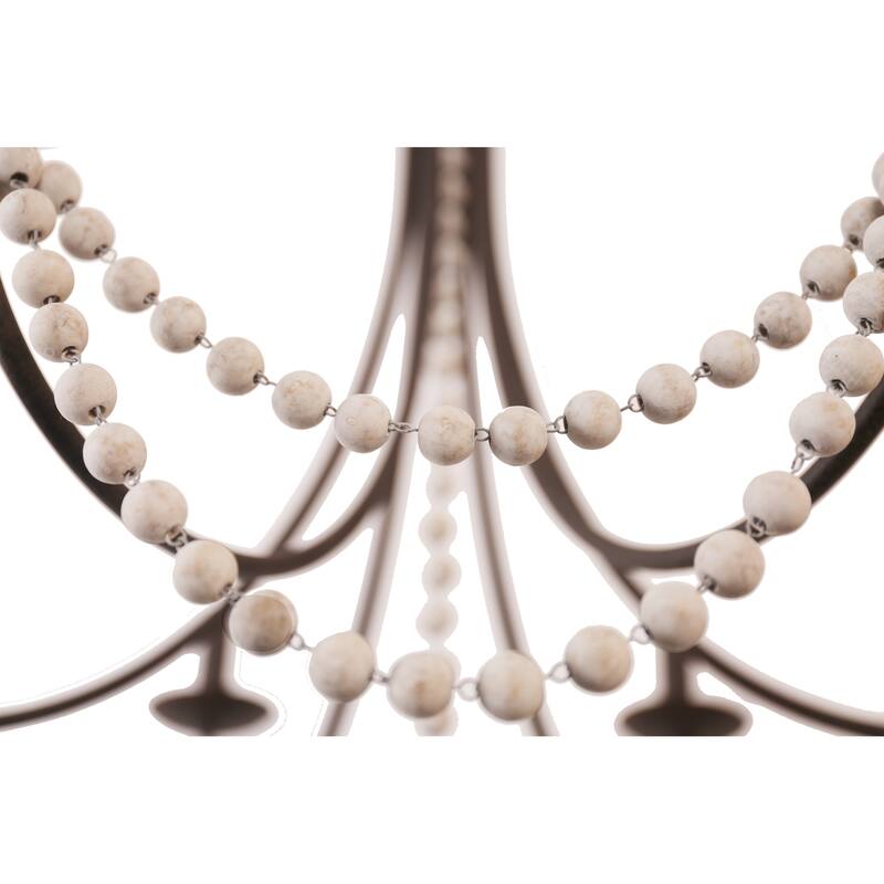 Oaks Aura Mid-Century 6-Light Wood Ceiling Light, Swing Arms French Country Boho Wood Beaded Chandelier