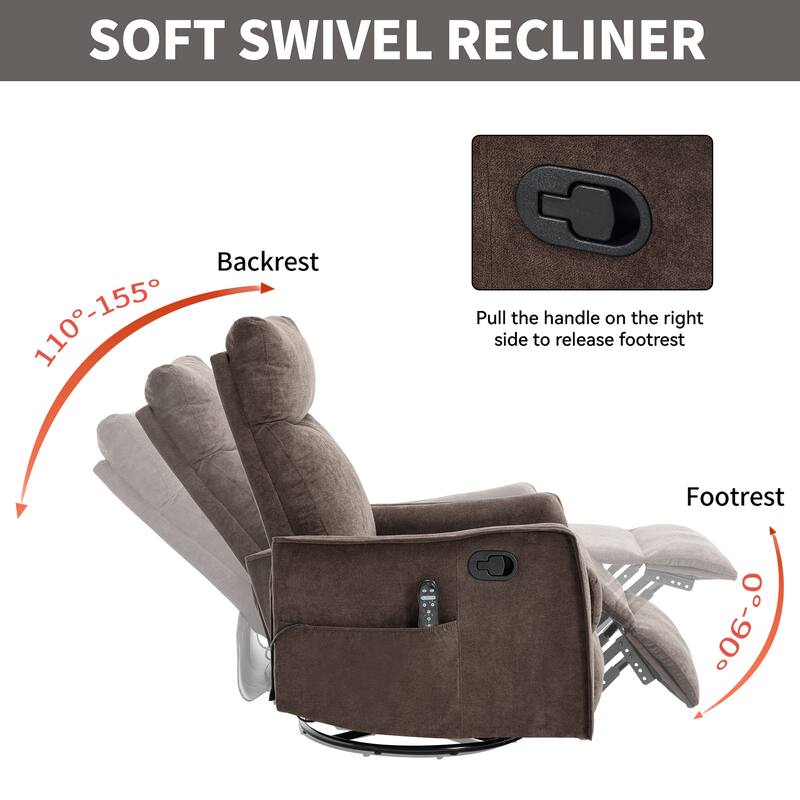 Roomfitters Swivel Rocker Recliner Chair, Manual Fabric Massage Armchair with Heat and 360-Degree Motion, Living Room