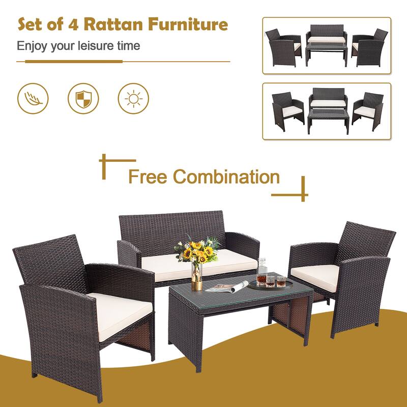 Costway 8PCS Patio Rattan Furniture Set Cushioned Chair Sofa Coffee