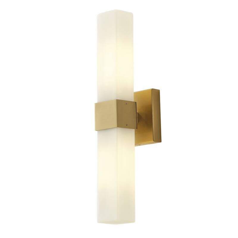 Aiwen Modern 1-Light LED Wall Sconce Electroplated Brass Finish with White Jade Acid-Washed Glass Shade