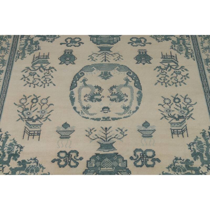 Art Deco Indian Square Area Rug Handmade Wool Carpet - 8'0" x 8'0"