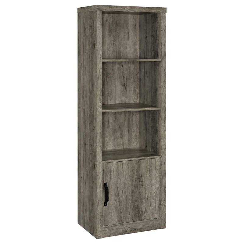 Sac 71 Inch Media Pier Tower with 3 Shelves and Single Cabinet, Gray Wood