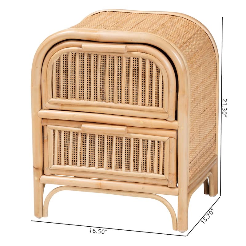 Adrika Bohemian Natural Rattan 2-Drawer Nightstand