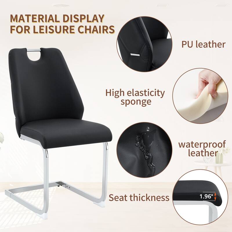 Dining Chair Side Chair Leisure Chair Black Reception Chair Set of 4 Leather Upholstered Chair with Metal Legs