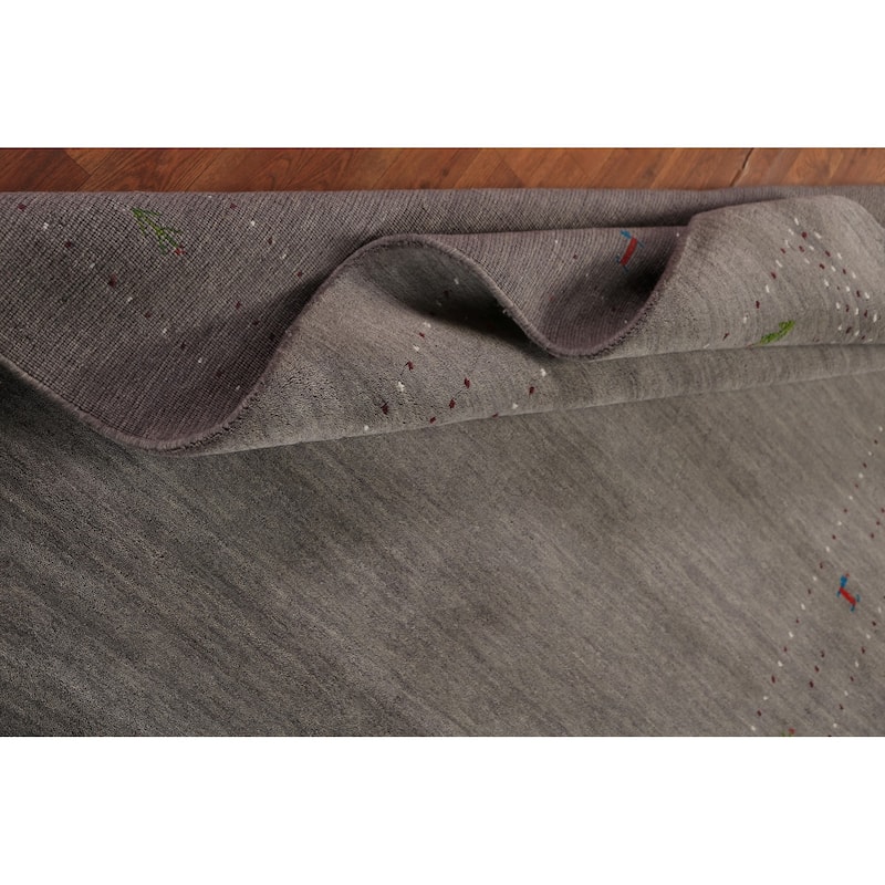 Tribal Gabbeh Oriental Area Rug Handmade Grey Modern Wool Carpet - 5'8" x 7'10"