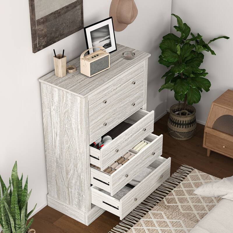 Classic Farmhouse 5-Drawer Dresser Particleboard & MDF Chest with Spacious Storage and Rustic Design