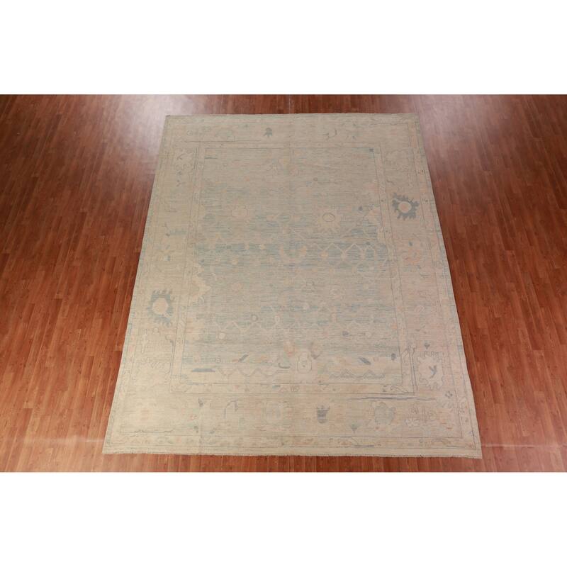 Hand Knotted Oriental 100% Wool Carpet Transitional All-Over Navy Blue & Blues Oushak Area Rug - 12' 2'' X 9' 6''
