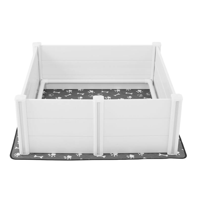 Grey PVC Whelping Box for Large Dogs with 3 Doors and Waterproof Pee Pad