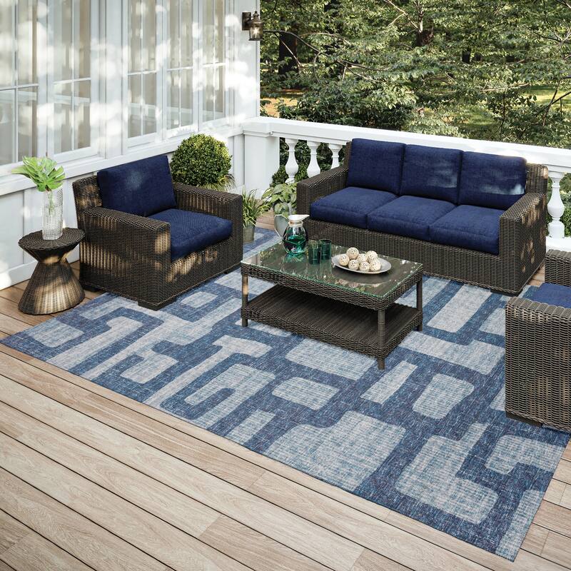 Indoor/ Outdoor Addison Yuma Modern Cobblestone Washable Area Rug - 9' x 12' - Blue
